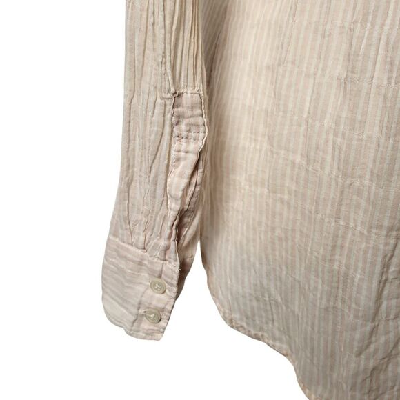 LOFT The Softened Shirt X-Small Crinkled Cotton Semi Sheer Pink White Stripes - Picture 7 of 13